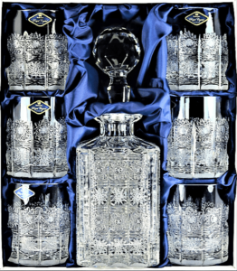 Set krištáľová brúsená karafa whisky 1 + 6 pohárov