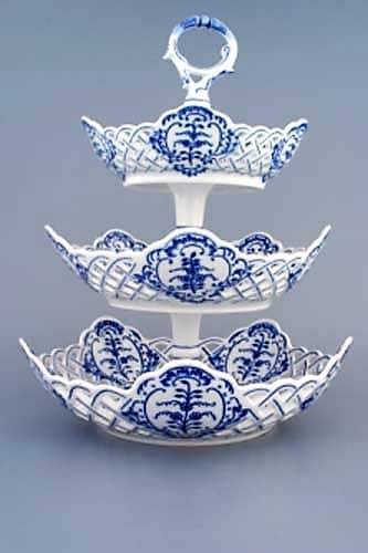 Cibulák – Etažér 3-dielny 5-hranný 19/24/28 cm – originál cibuľový porcelán 1. akosť