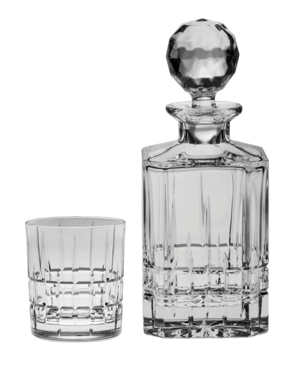 Set krištáľová brúsená whisky fľaša DOWPER 1 + 6 pohárov